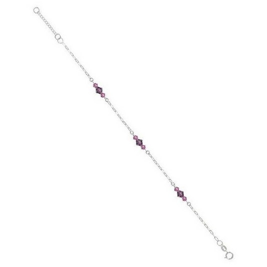 Sterling Silver Pink & Purple Crystal Charms Anklet