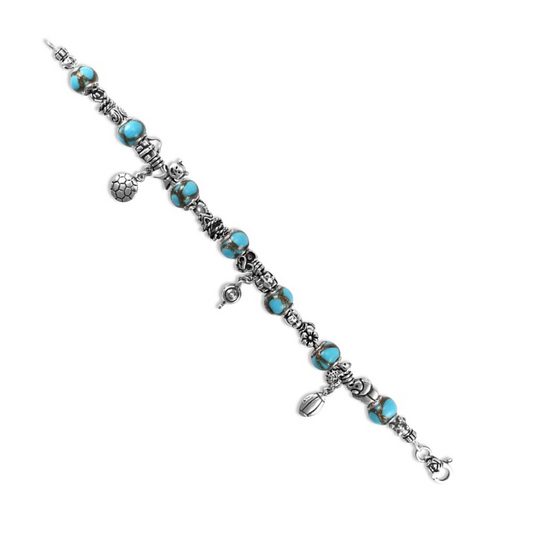 Sterling Silver Blue Charm Bead Bracelet