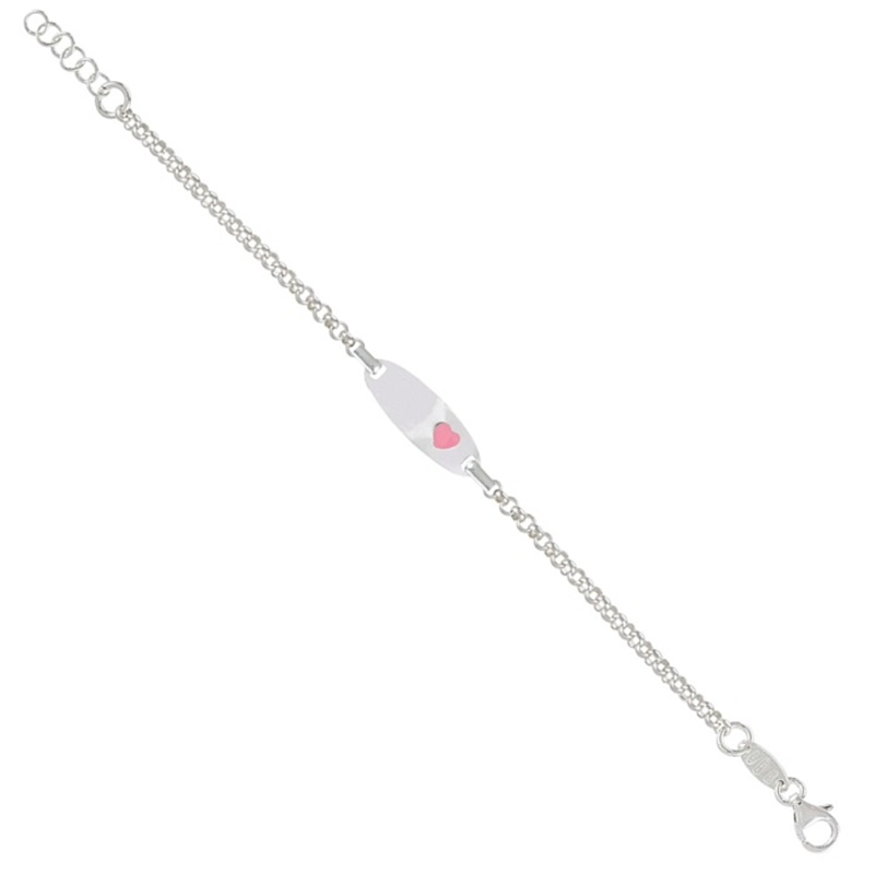 Sterling Silver Pink Heart Baby ID Bracelet