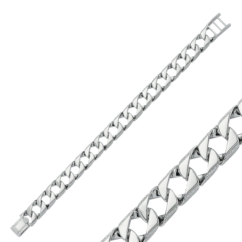 Silver Rhodium Plated Gents Curb Bracelet 8.5"