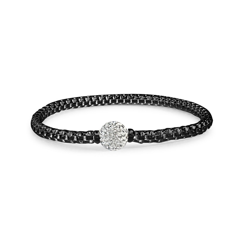 Silver Black Snake Bracelet Crystal Ball