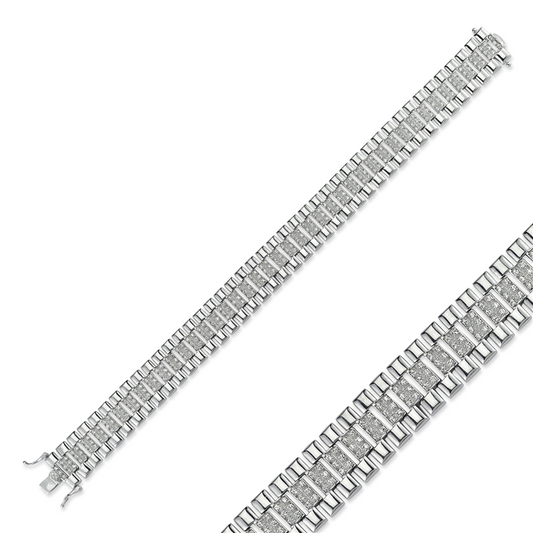 Silver Rhodium Plated CZ Gents Bracelet 8.5"