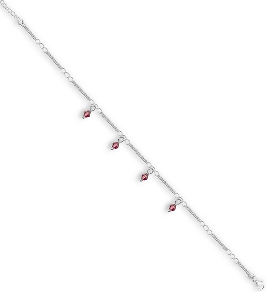 Sterling Silver Purple Crystal Drop Anklet