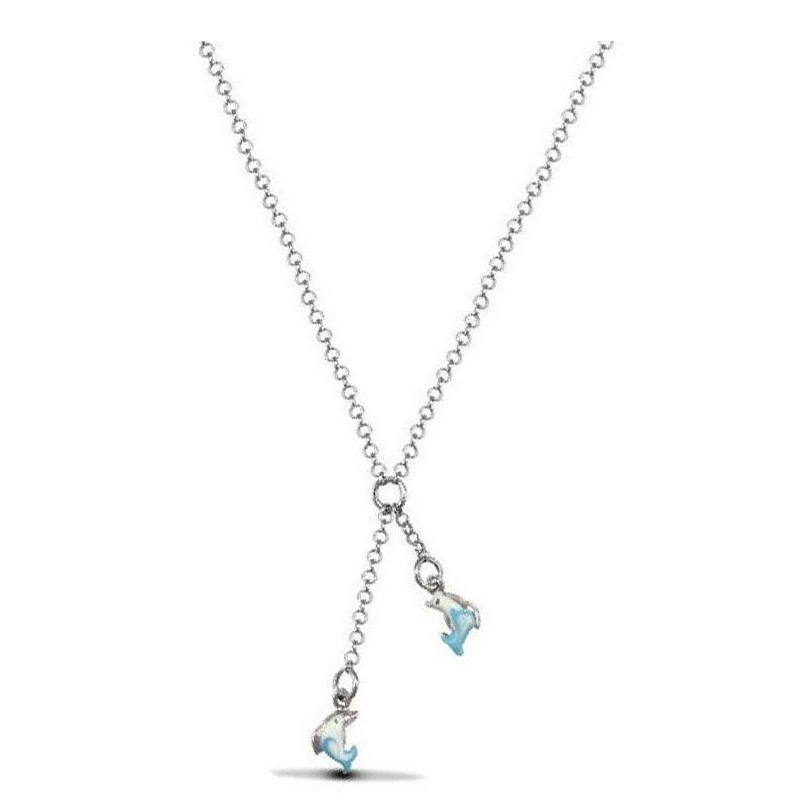 Sterling Silver Blue Enamelled Dolphin Drop Baby Chain