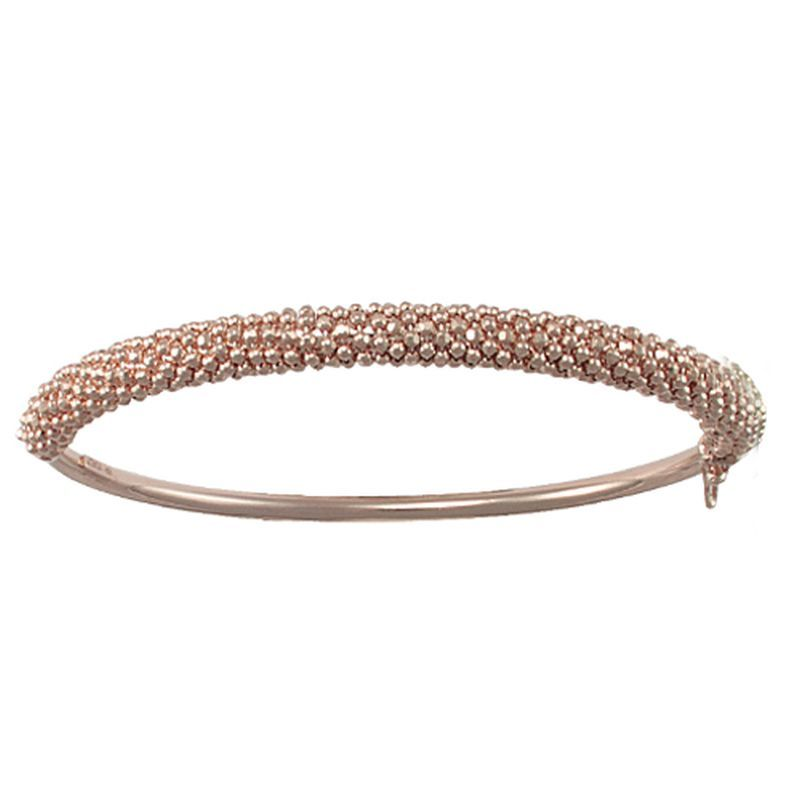 Sterling Silver Disco Bead Bangle - Rose Plated