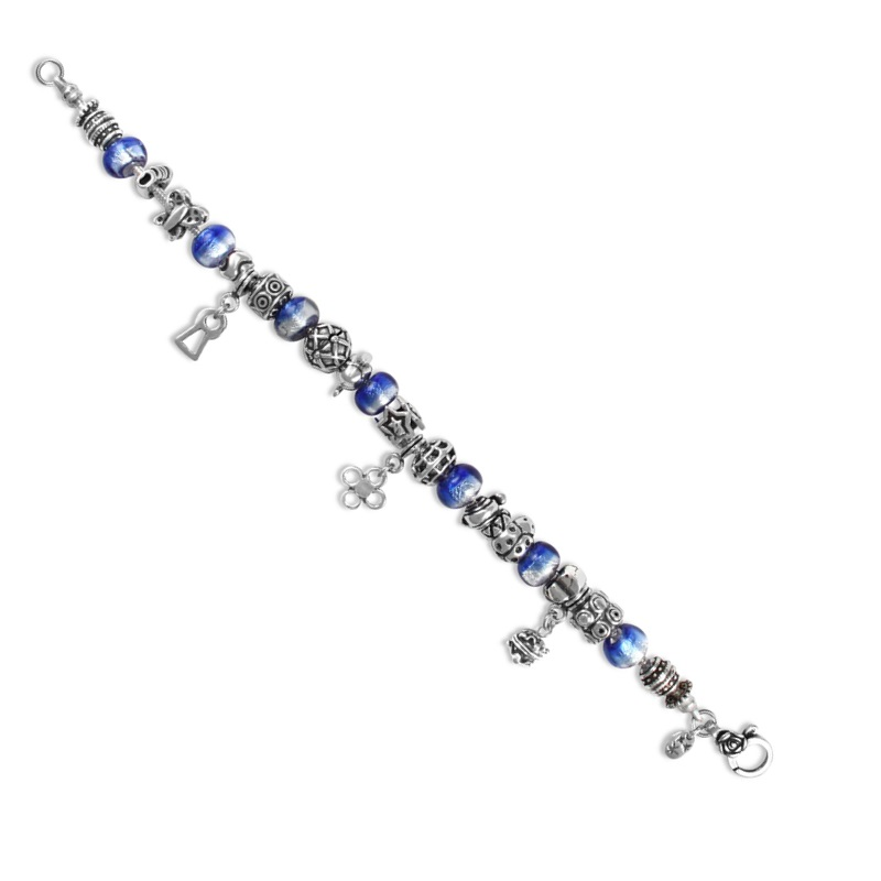 Sterling Silver Blue Charm Bead Bracelet