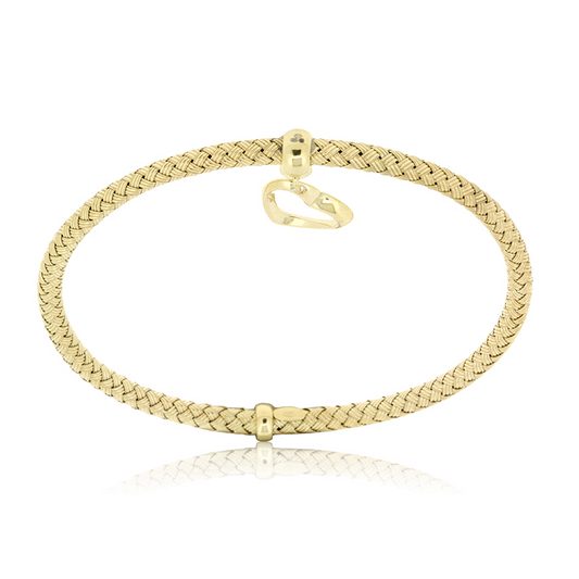 Yellow Gold Plated Silver Weave Bangle With Heart