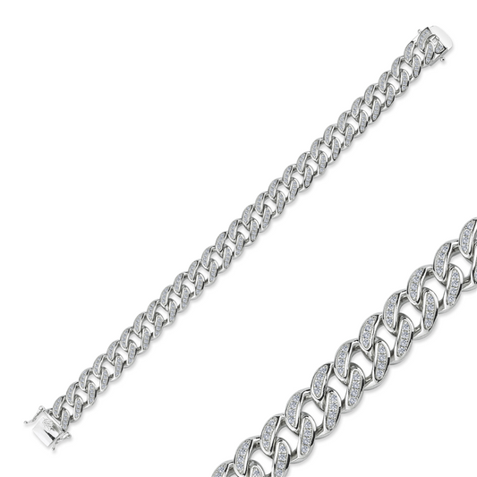 Silver Rhodium Plated CZ Curb Gents Bracelet 8.5"